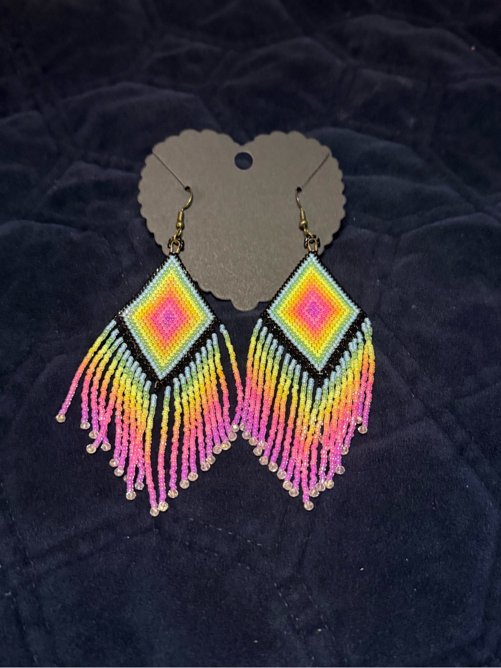 Handmade Rainbow Fringe Beaded Earrings